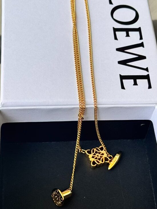 Loewe Jewelry - LOEWE Gold Tone Anagram Pendant Necklace Chain Minimalist Luxury